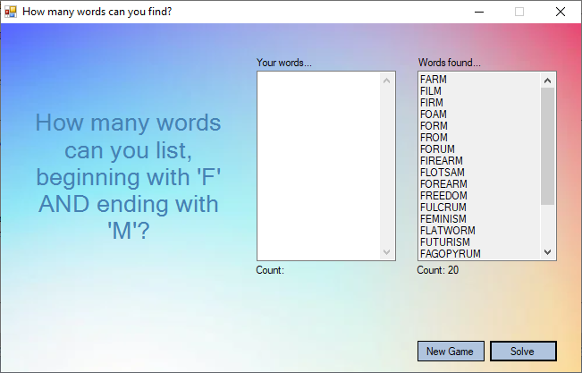 ListWords Windows Desktop Game