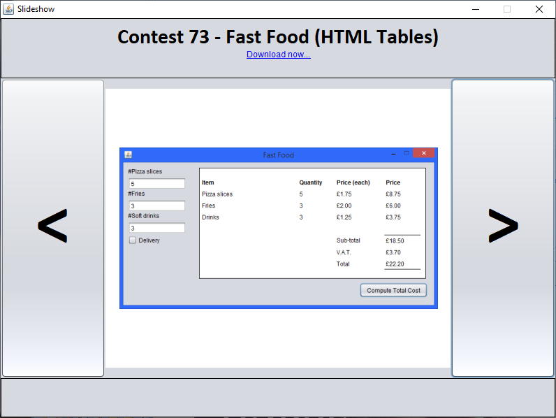 Java - Fast Food (HTML Tables)